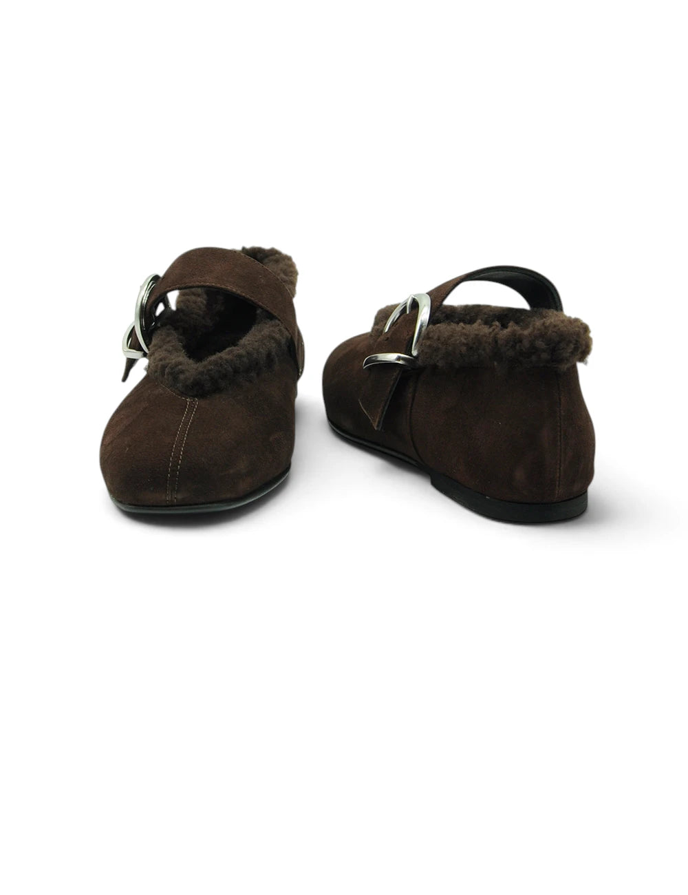 Brown suede loafers liviana conti ballerina solene espresso with plush shearling lining and silver-toned buckle accents