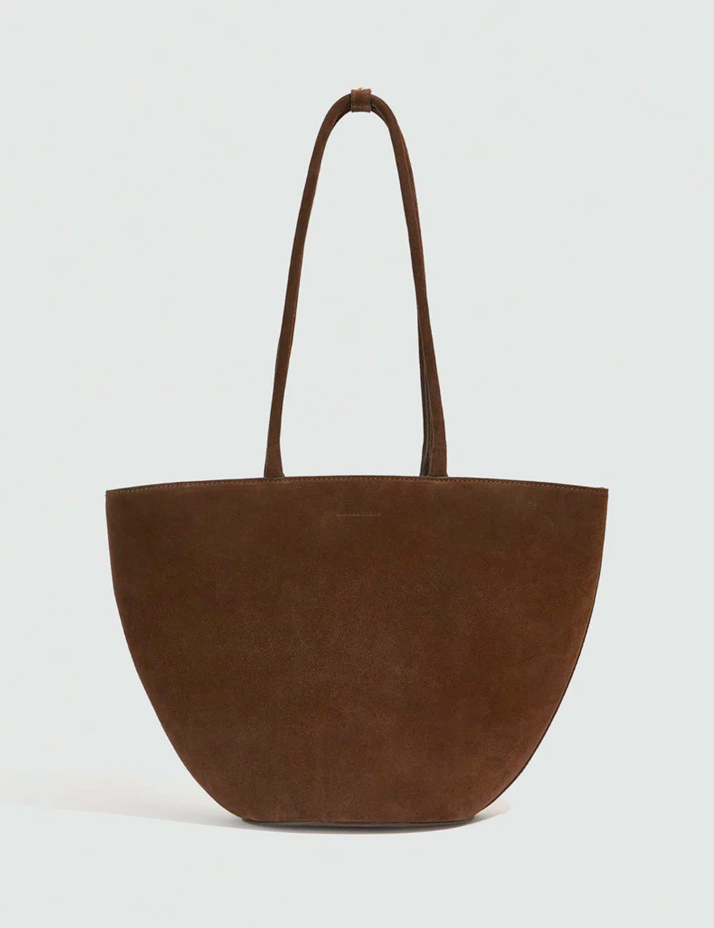 Brown suede tote bag liviana conti amelia ebano with curved top and matching handles