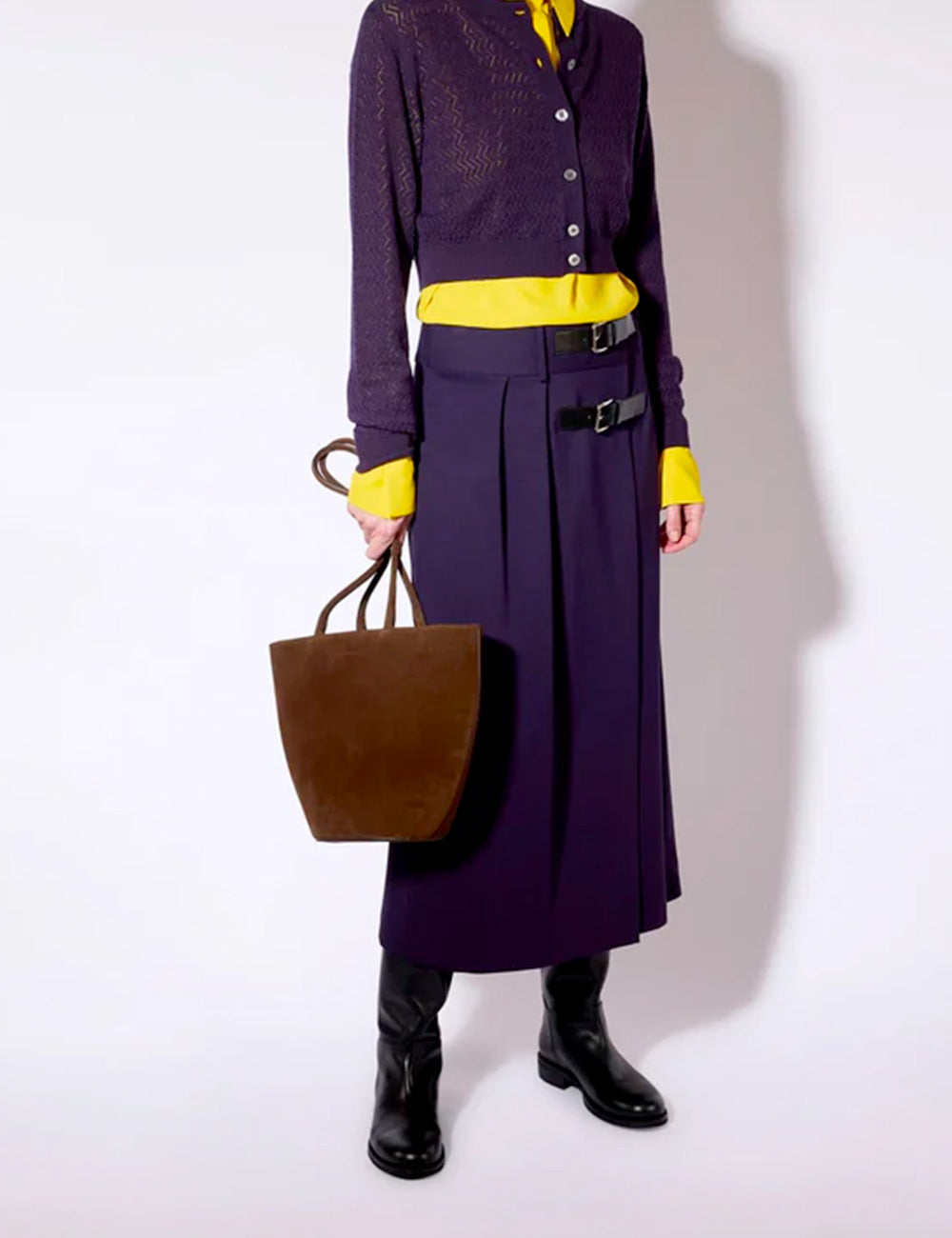 Borsa a secchiello liviana conti amelia ebano in suede marrone con manici attorcigliati