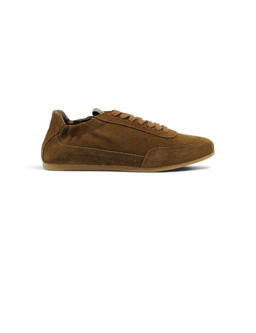 Sneakers liviana conti zoe ebano in suede marrone con lacci abbinati e suola in gomma color tan chiaro