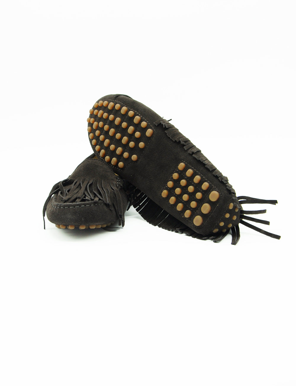 Mocassini Sean Fondente Liviana Conti in suede nero con puntini gomma beige e frange