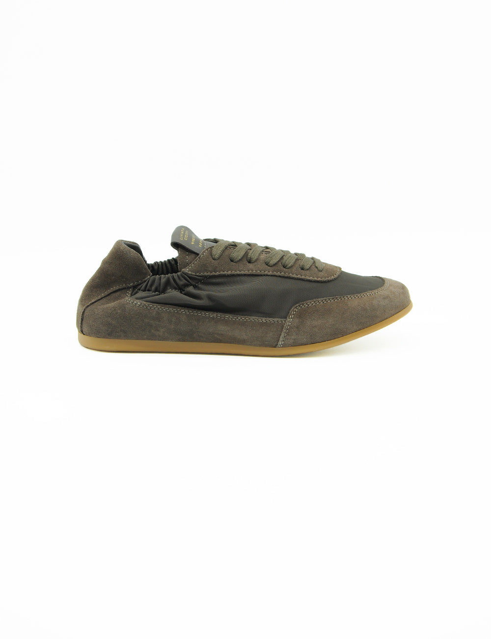 Sneaker Liviana Conti Zoe Fondente in suede verde oliva e canvas con suola in gomma beige