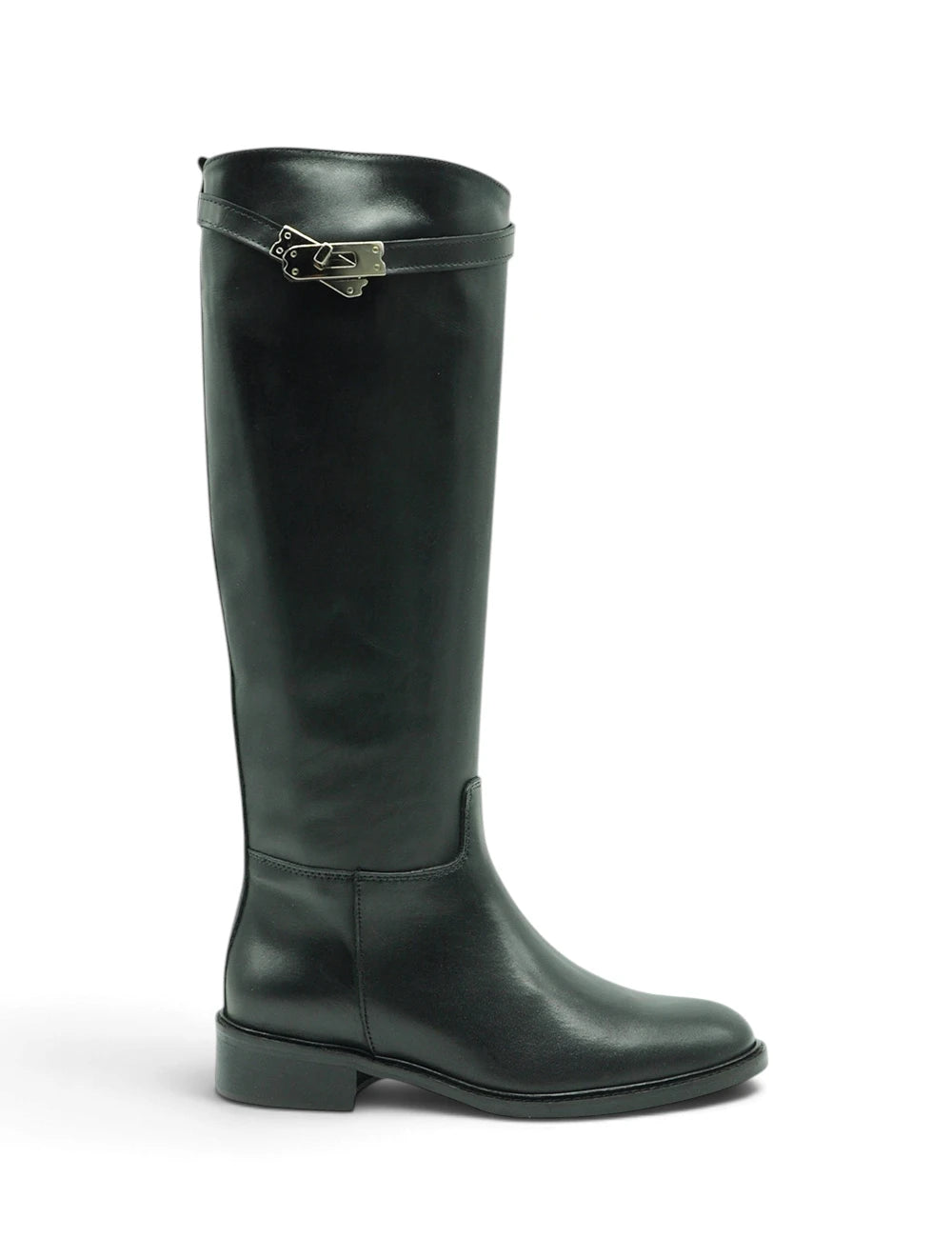 Les tulipes stivale nero stivale da equitazione nero in pelle con fibbia color argento sulla parte superiore