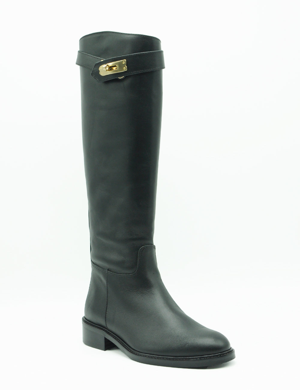 Stivale da equitazione Les Tulipes in pelle nera con fibbia dorata
