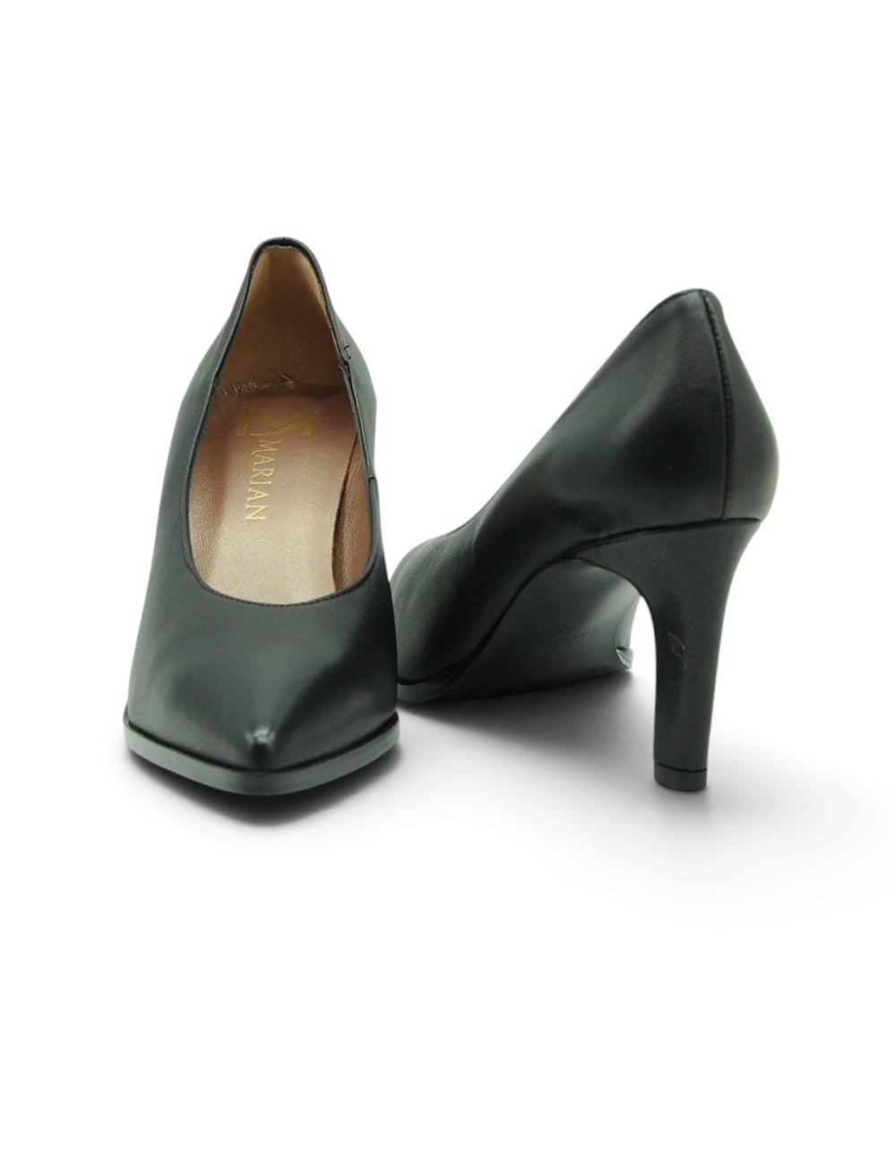 Marian décolleté nera black leather women’s high-heeled pumps with pointed toe and slim heel