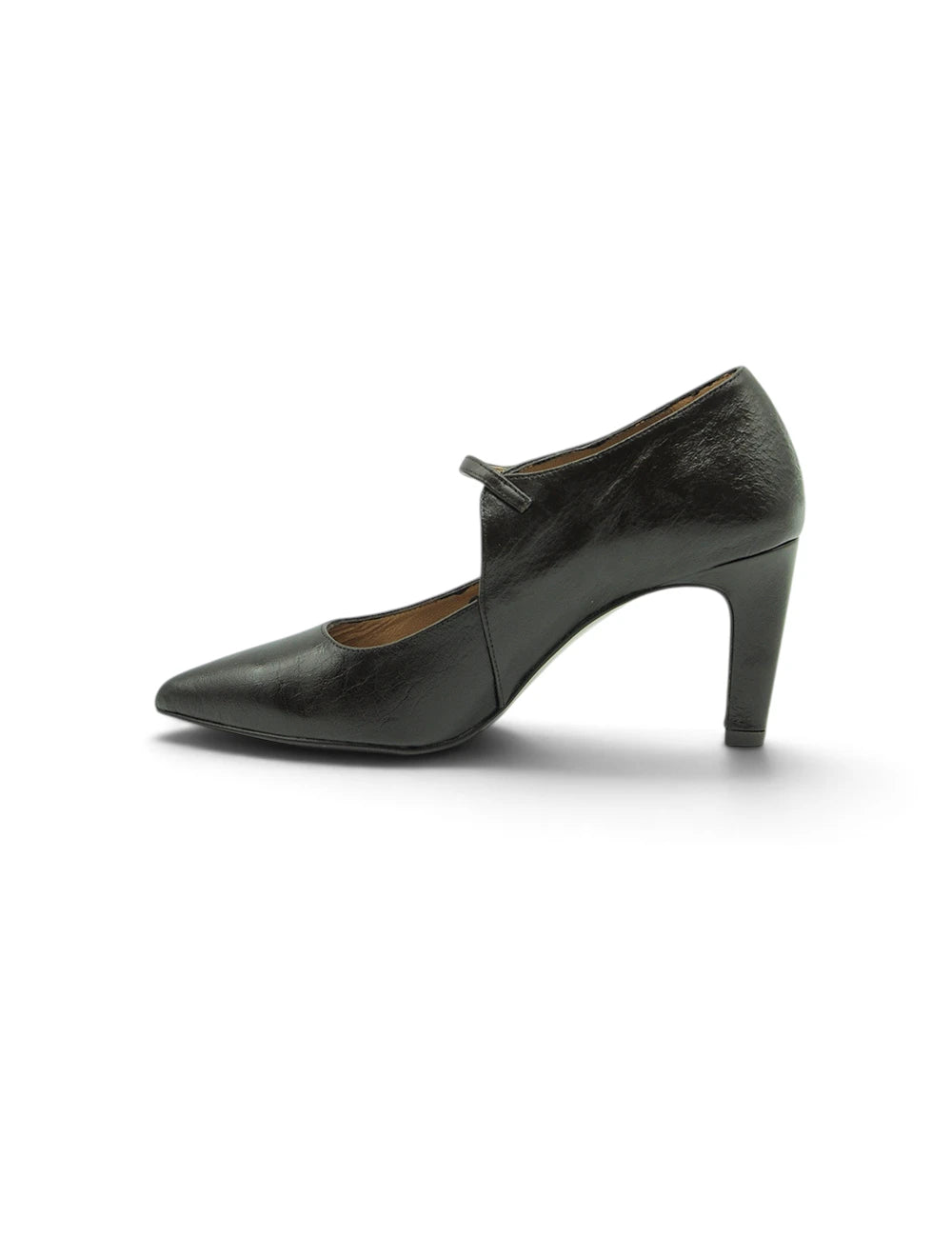 Marian décolleté mary jane testa moro in pelle nera con punta a mandorla e tacco medio elegante