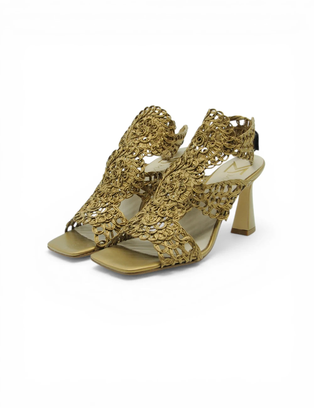 Sandali Marian Bronzo, crochet dorato con tacco squadrato e blocco