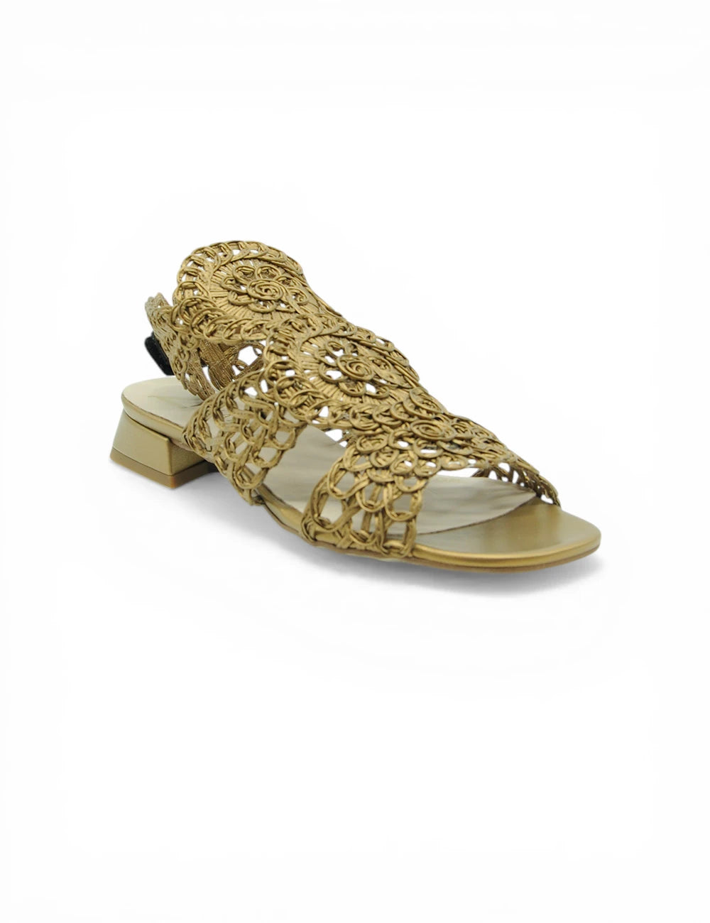 Marian sandalo mestizo bronzo oro sandalo in pizzo intrecciato con tacco basso e cinturino regolabile alla caviglia