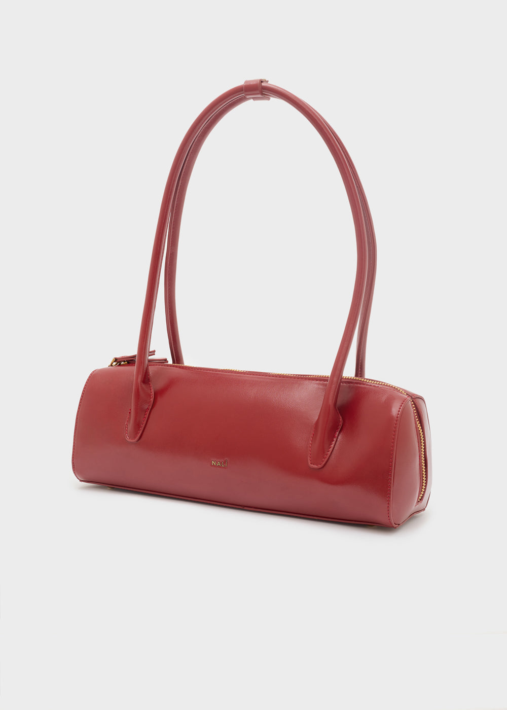 Nalì a spalla billie baguette rosso borsa in pelle rossa lucida con manici curvi e design minimalista