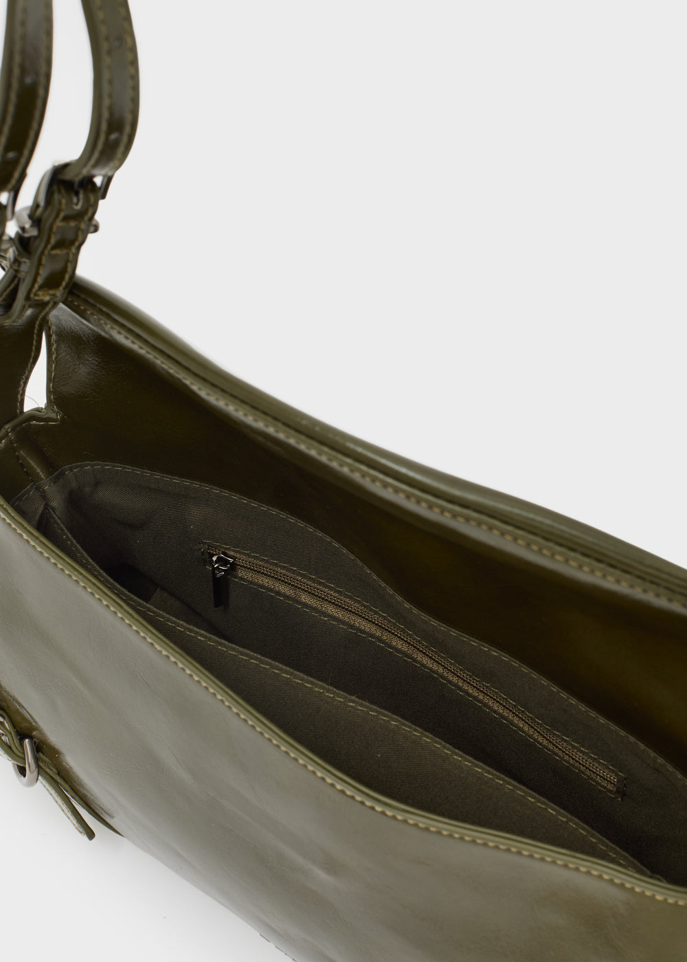 Olive green leather shoulder bag nalì a spalla sabrina verde with sleek minimalist design and visible edge stitching