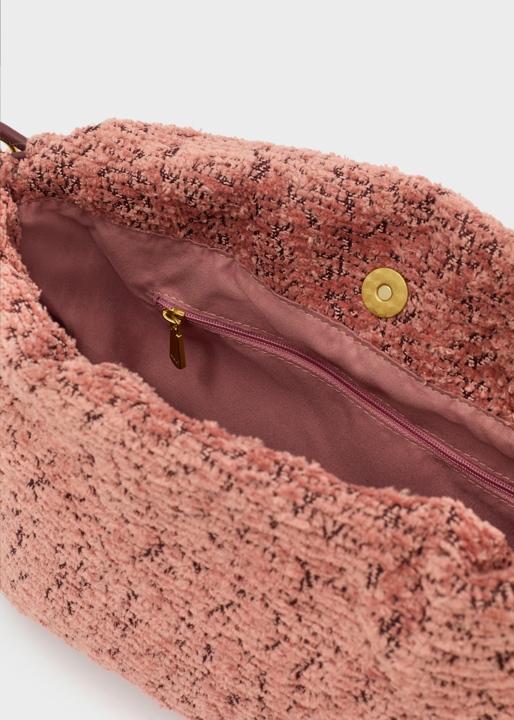 Nalì a spalla seraphine rosa borsa tracolla in tweed rosa con interno coordinato e zip e bottone oro