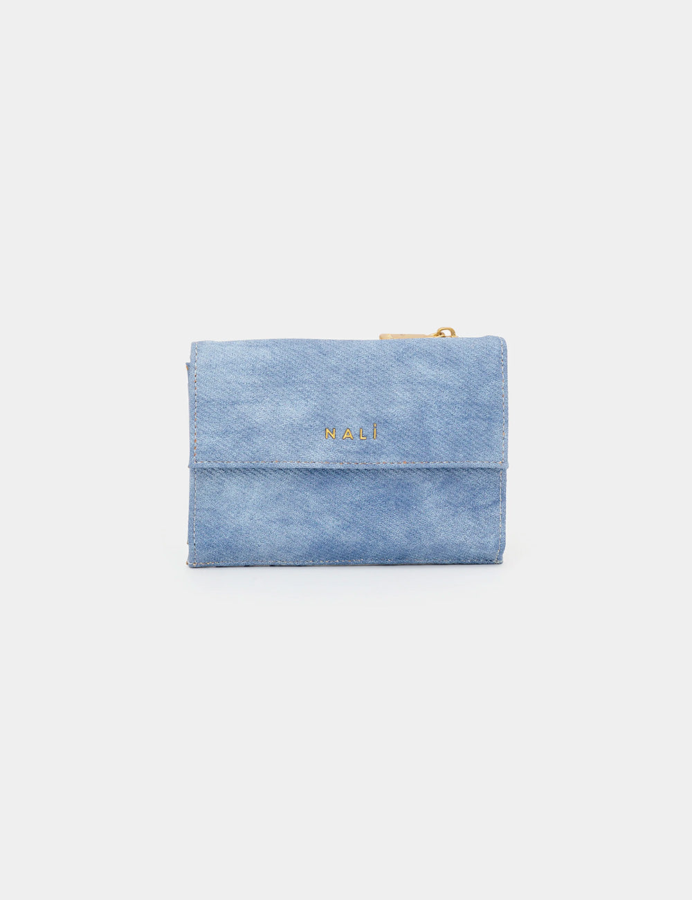 Portafoglio Nalì Neptune Blu in suede azzurro chiaro con zip e logo oro