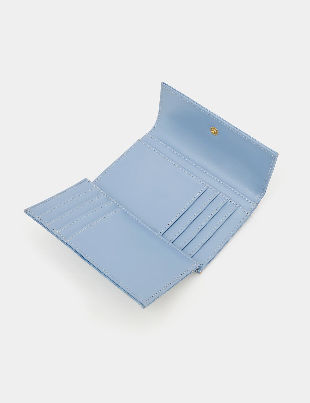 Portafoglio triplo Nalì Neptune Blu in pelle azzurra chiara con chiusura snap oro