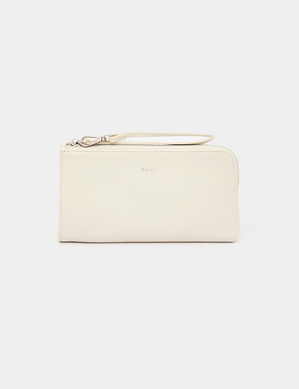 Portafoglio Nalì Perth Crema in pelle color crema con zip e chiusura argento