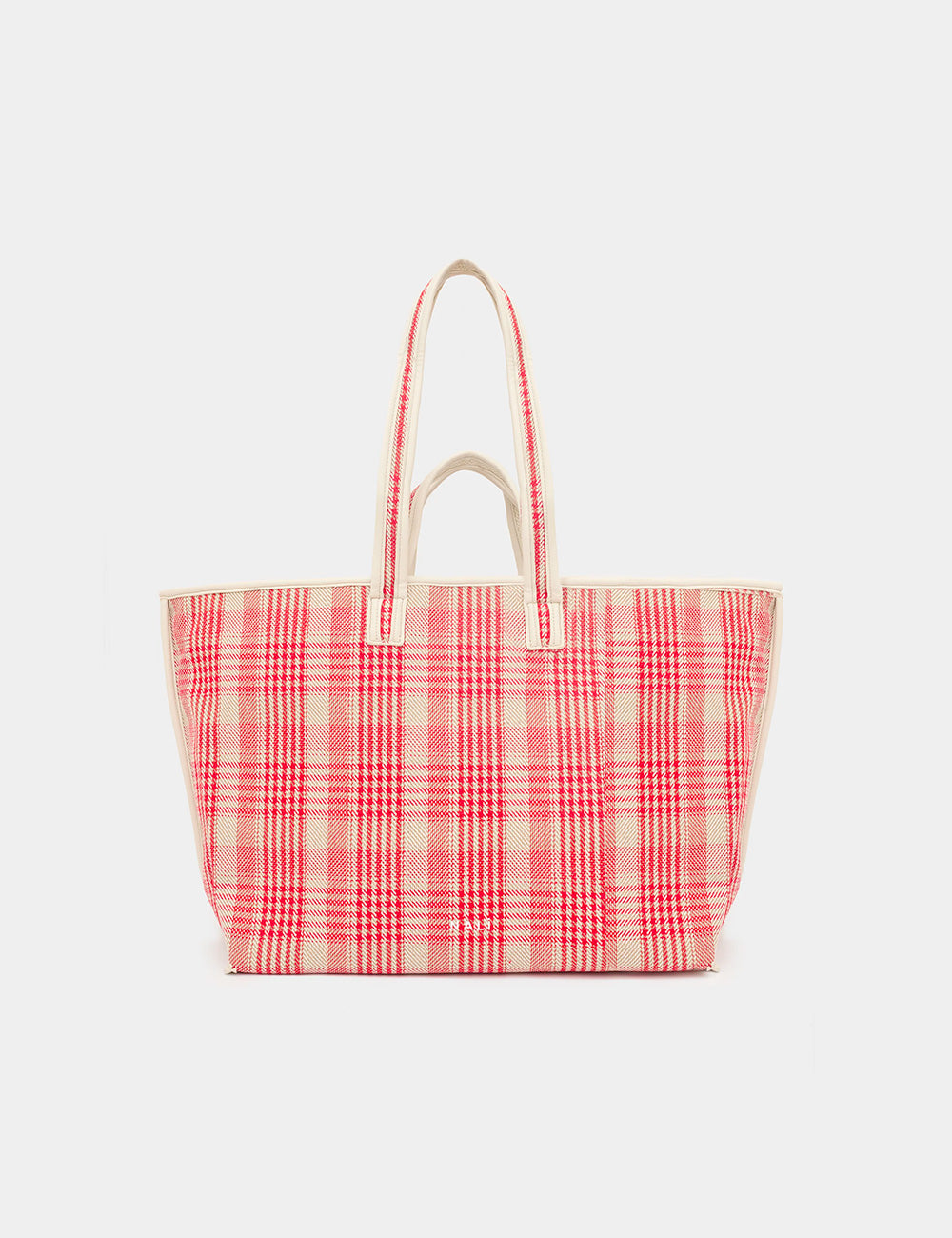 Borsa tote Nalì A Spalla Kasia Double Rossa rosa e crema a quadri con manici abbinati