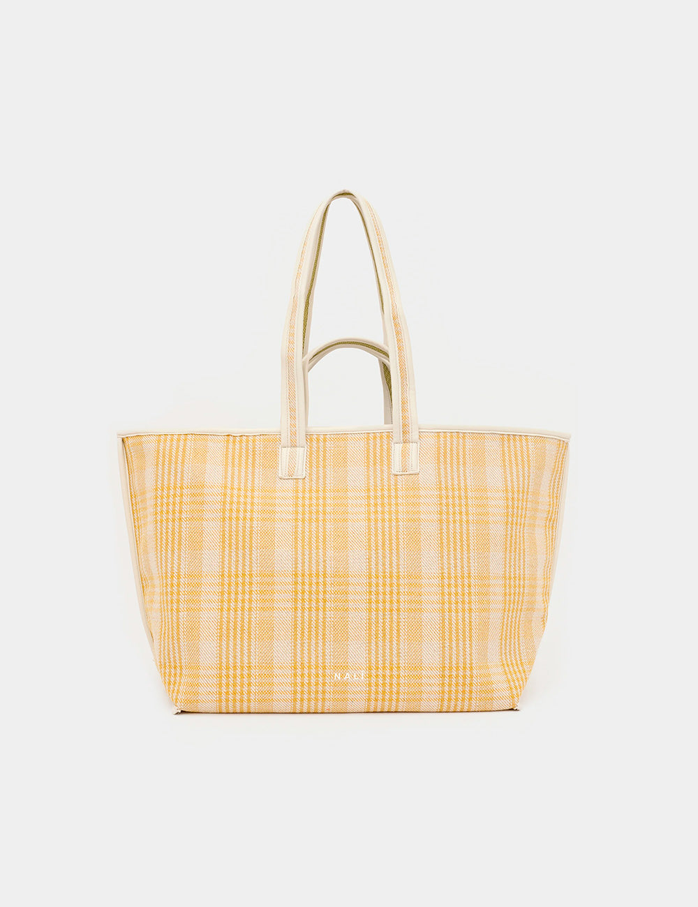 Borsa Nalì A Spalla Kasia Double Gialla, beige e gialla a quadri con manici in pelle
