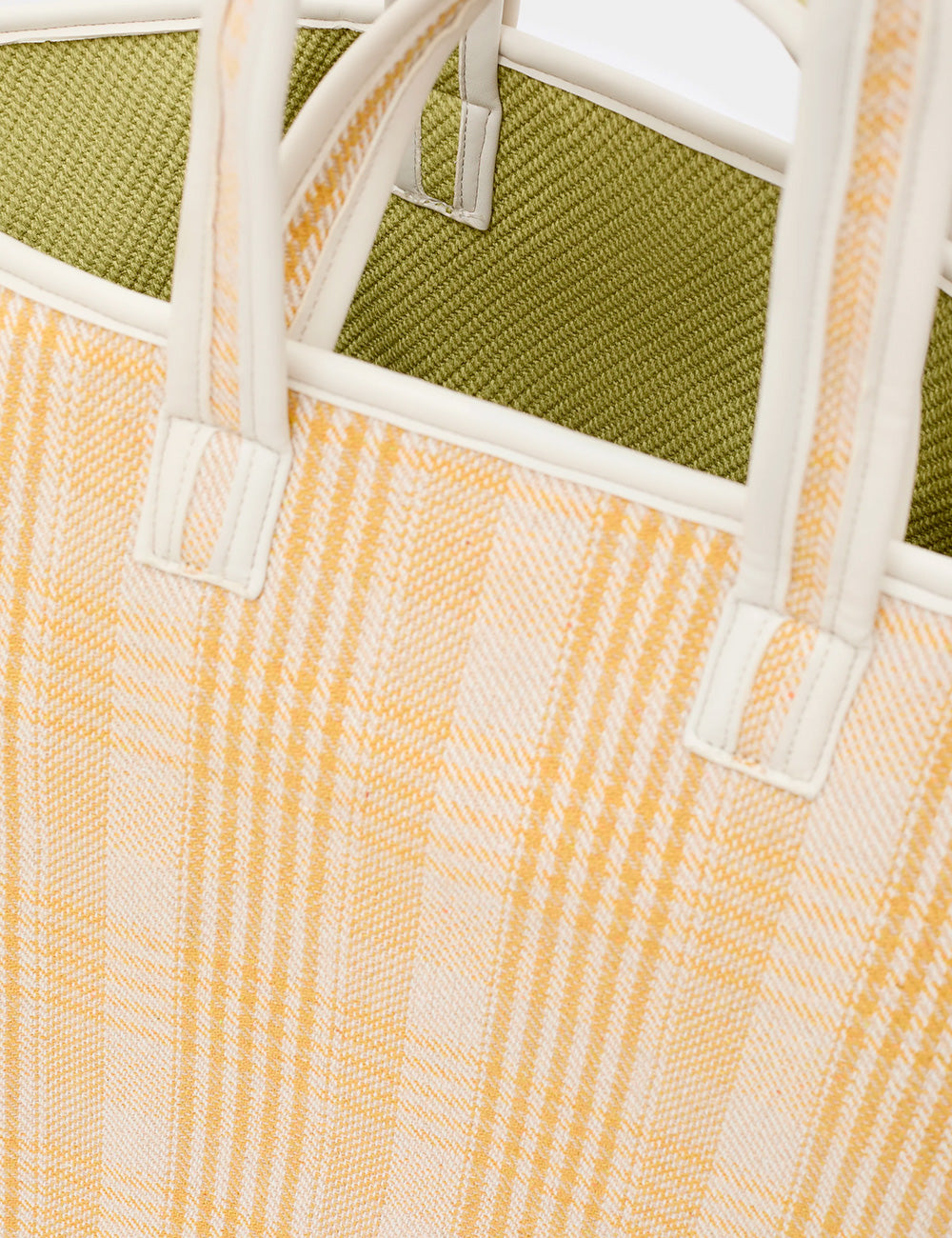 Borsa tote Nalì A Spalla Kasia Double Gialla, plaid giallo e bianco con manici bianchi robusti