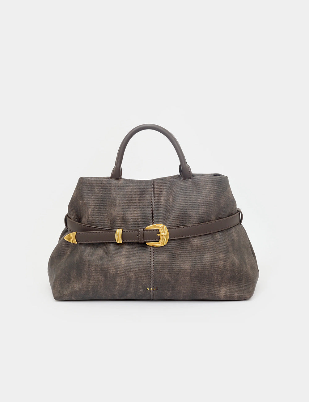 Borsa Nalì A Mano Melissa Caffè in pelle grigia scura con fibbia dorata