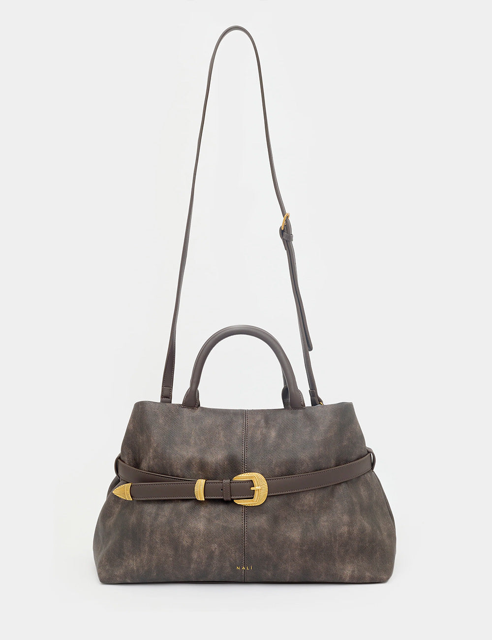 Borsa Nalì A Mano Melissa Caffè in pelle marrone scuro testurizzata con fibbia dorata