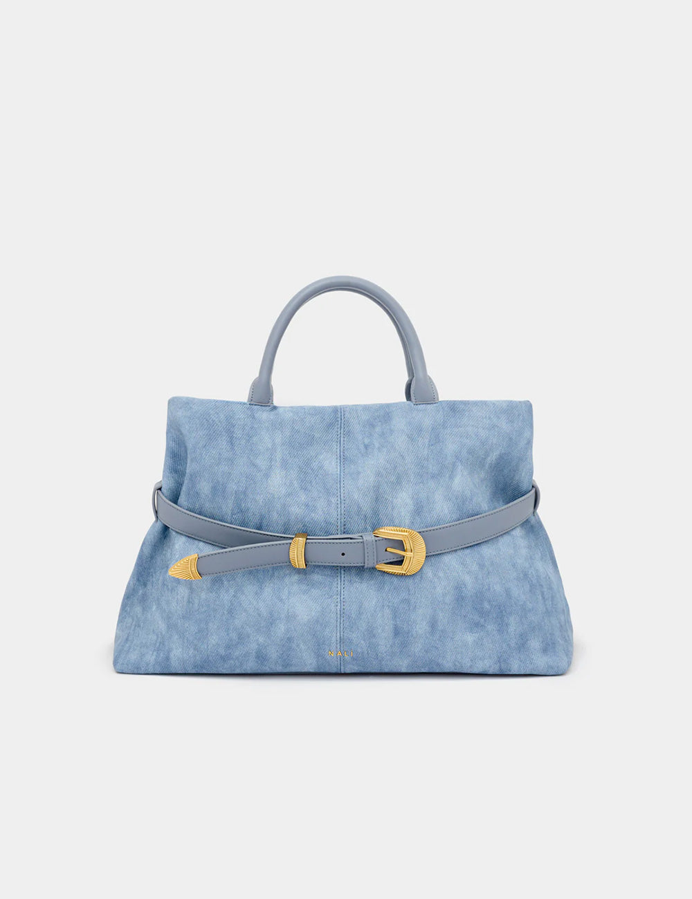 Borsa Nalì A Mano Melissa Blu in suede azzurro chiaro con fibbia oro