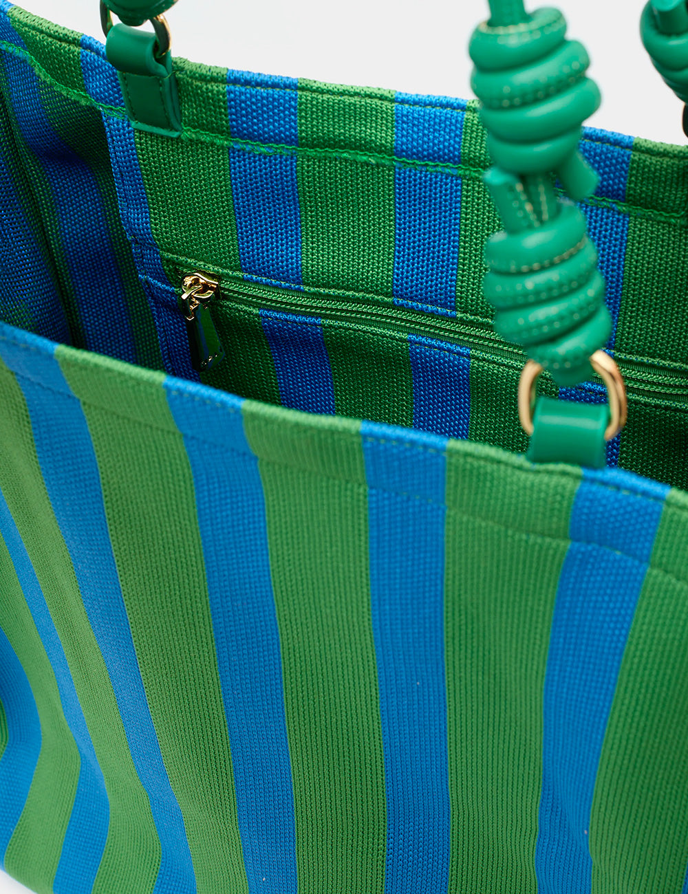 Borsa tote Nalì A Mano Antibes Verde e Blu, tela verde-blu rigata con manici verdi attorcigliati