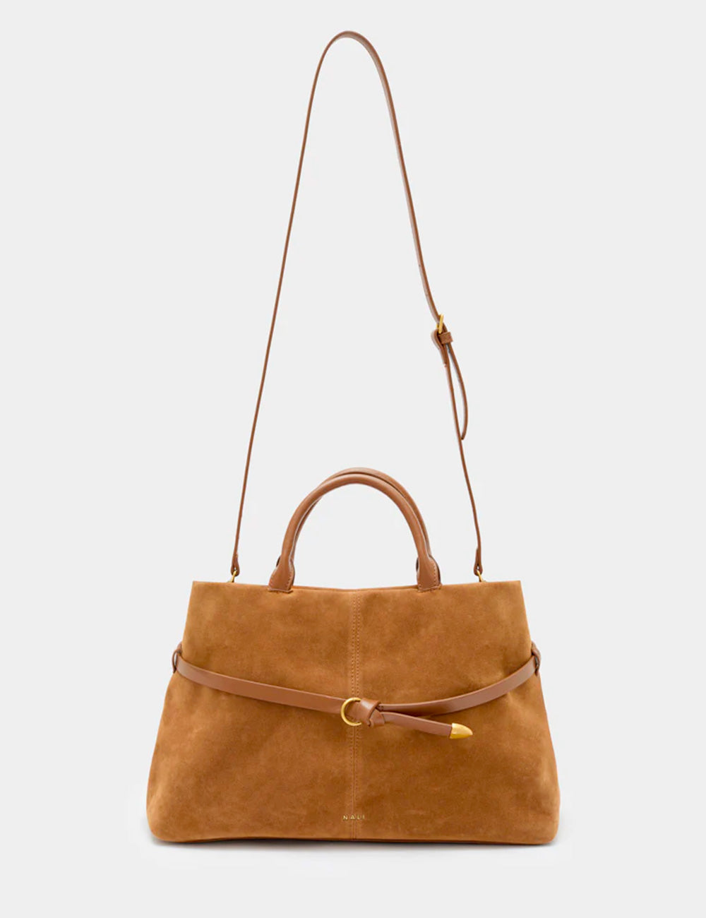 Borsa tote Nalì A Mano Melissa New Biscotto in suede tan con fibbia oro