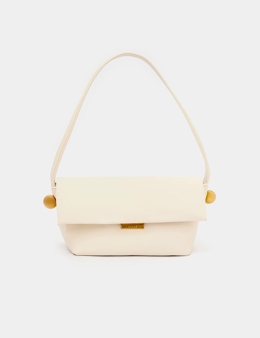 Borsa Nalì A Spalla Toledo Bianca in pelle bianca con manici in legno e oro