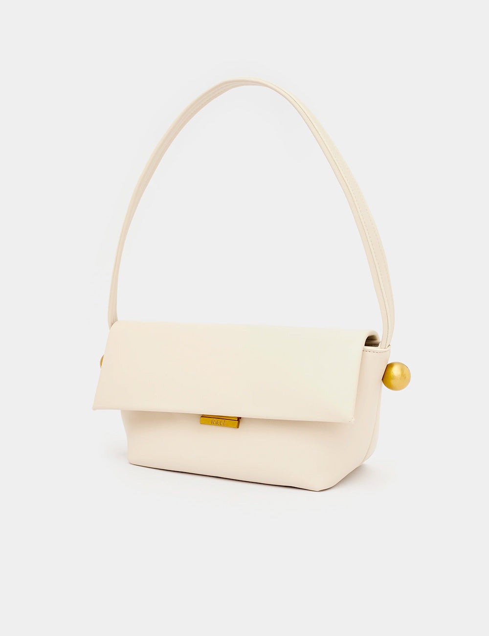 Borsa Nalì A Spalla Toledo Bianca in pelle color crema con manico ricurvo e hardware oro
