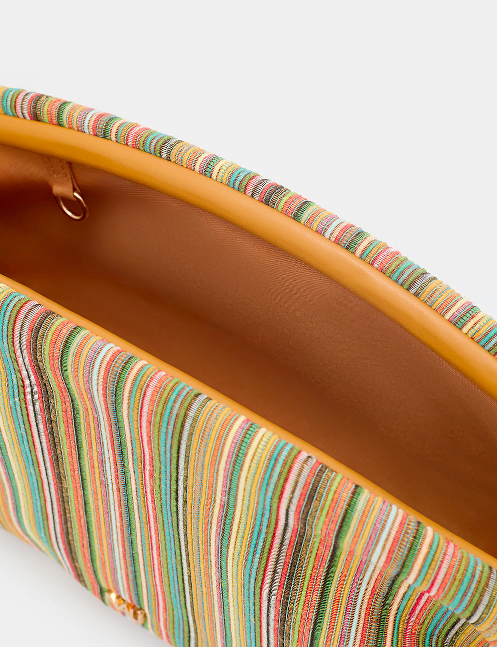 Clutch Nalì A Mano Malaga Verde righe multicolor, interno arancio e hardware oro