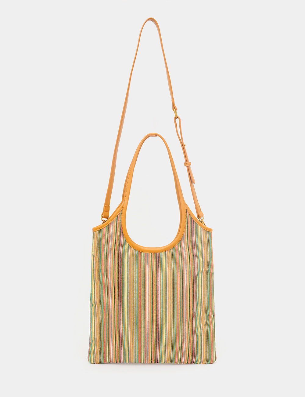 Borsa tote Nalì A Spalla Atene Gialla con manici in pelle gialla senape a righe vivaci