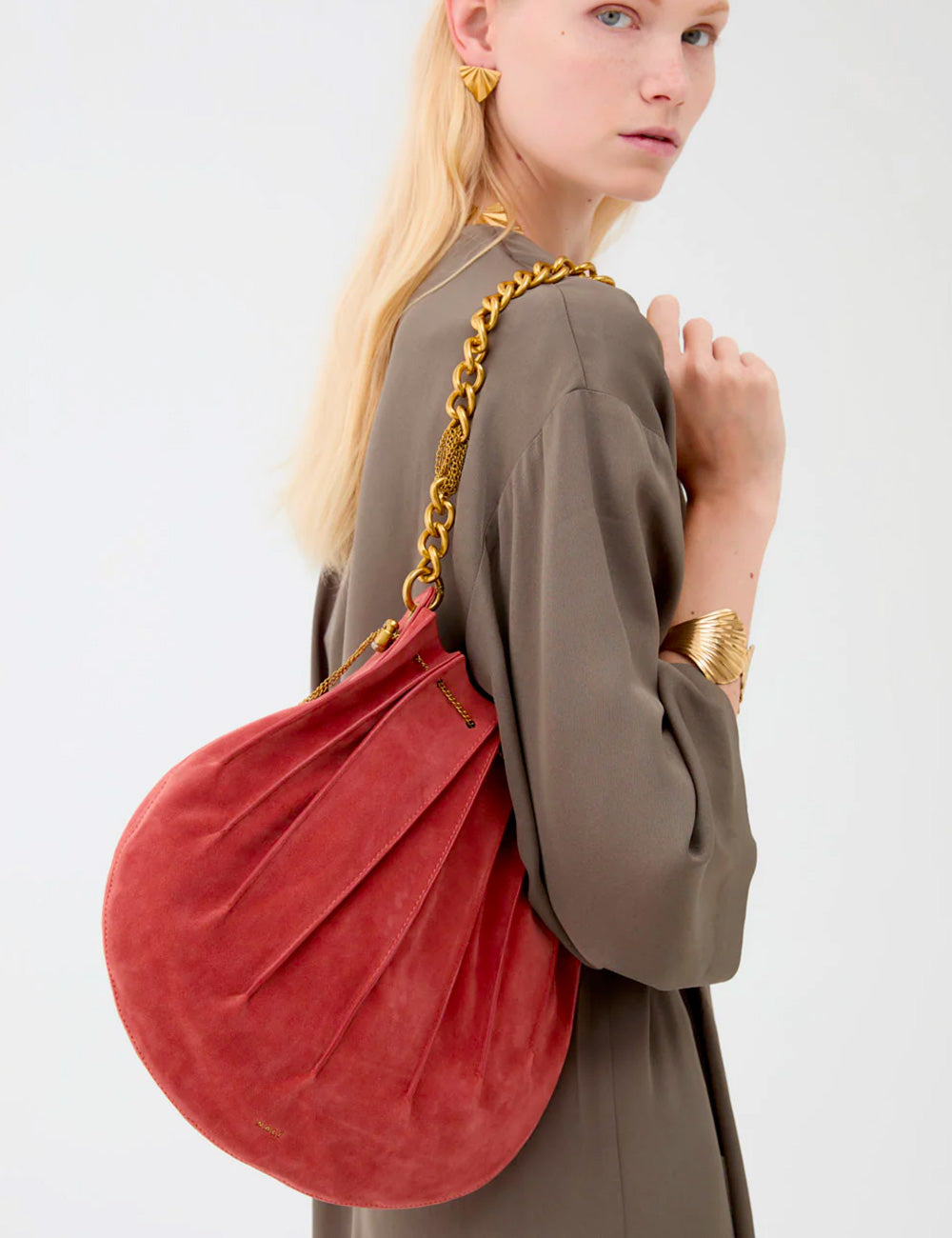 Borsa Nalì A Spalla Evissa Ruggine in suede rosso con catena dorata