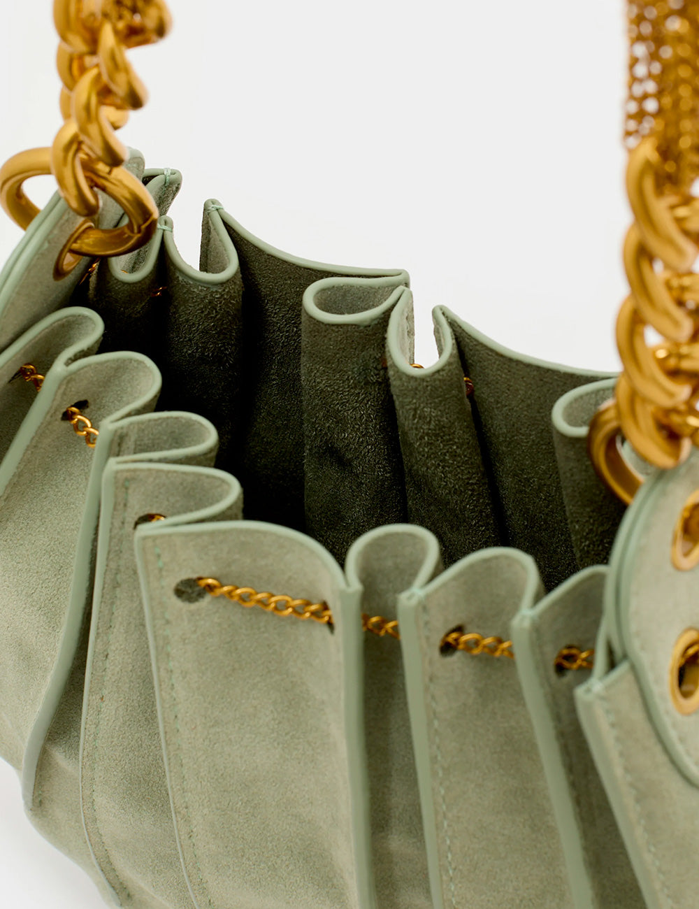 Borsa Nalì A Spalla Evissa Small Verde in suede verde salvia con catena dorata