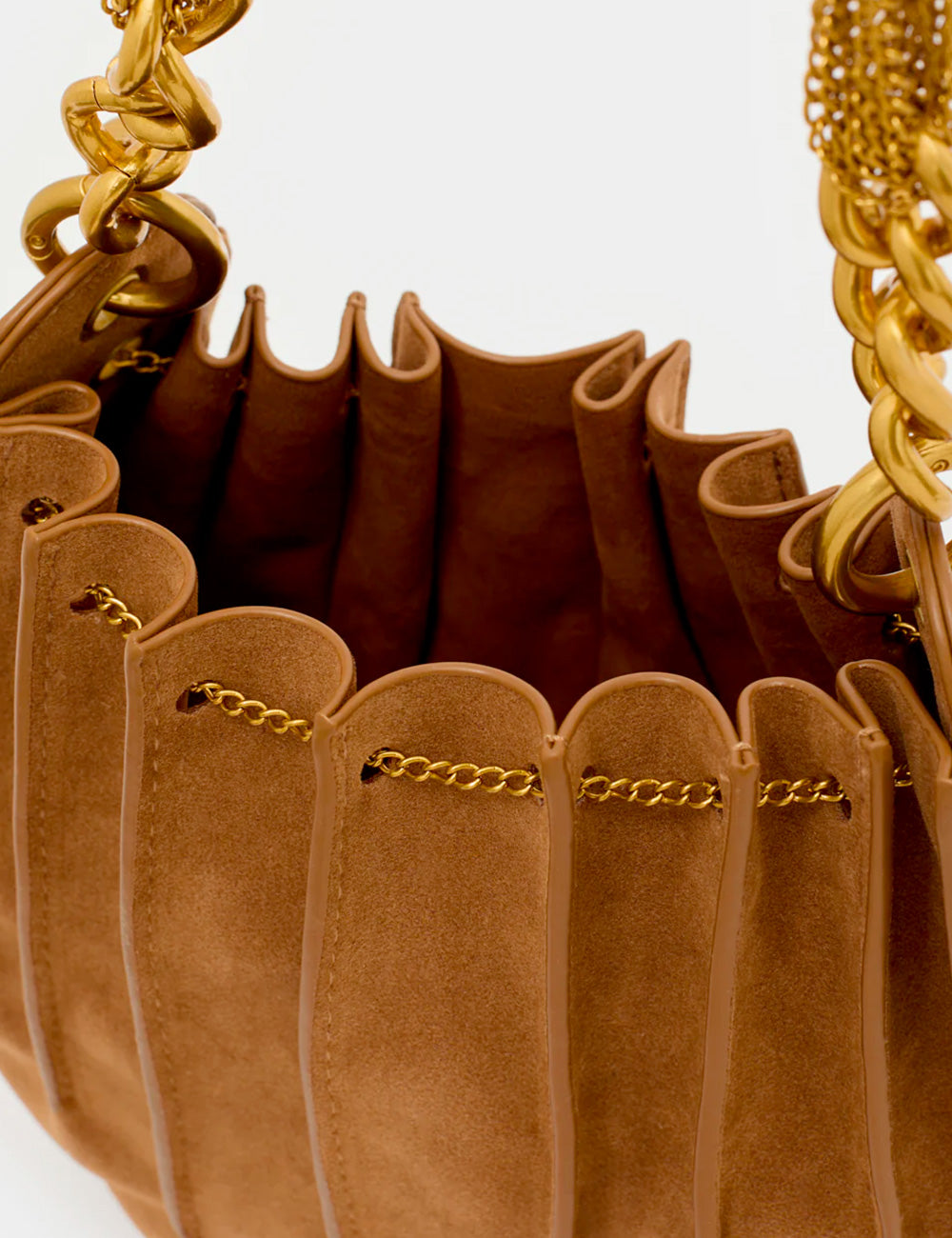 Borsa a secchiello Nalì A Spalla Evissa Small Marrone in suede color cannella con catena dorata