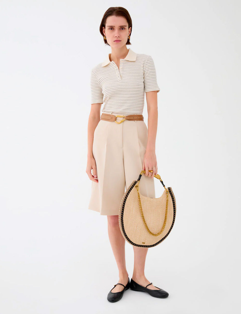 Borsa Nalì A Mano Mallorca Beige intrecciata paglia con catena oro