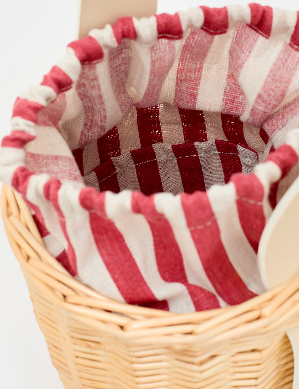 Secchiello Amalfi Beige Nalì con fodera a righe rosse e bianche