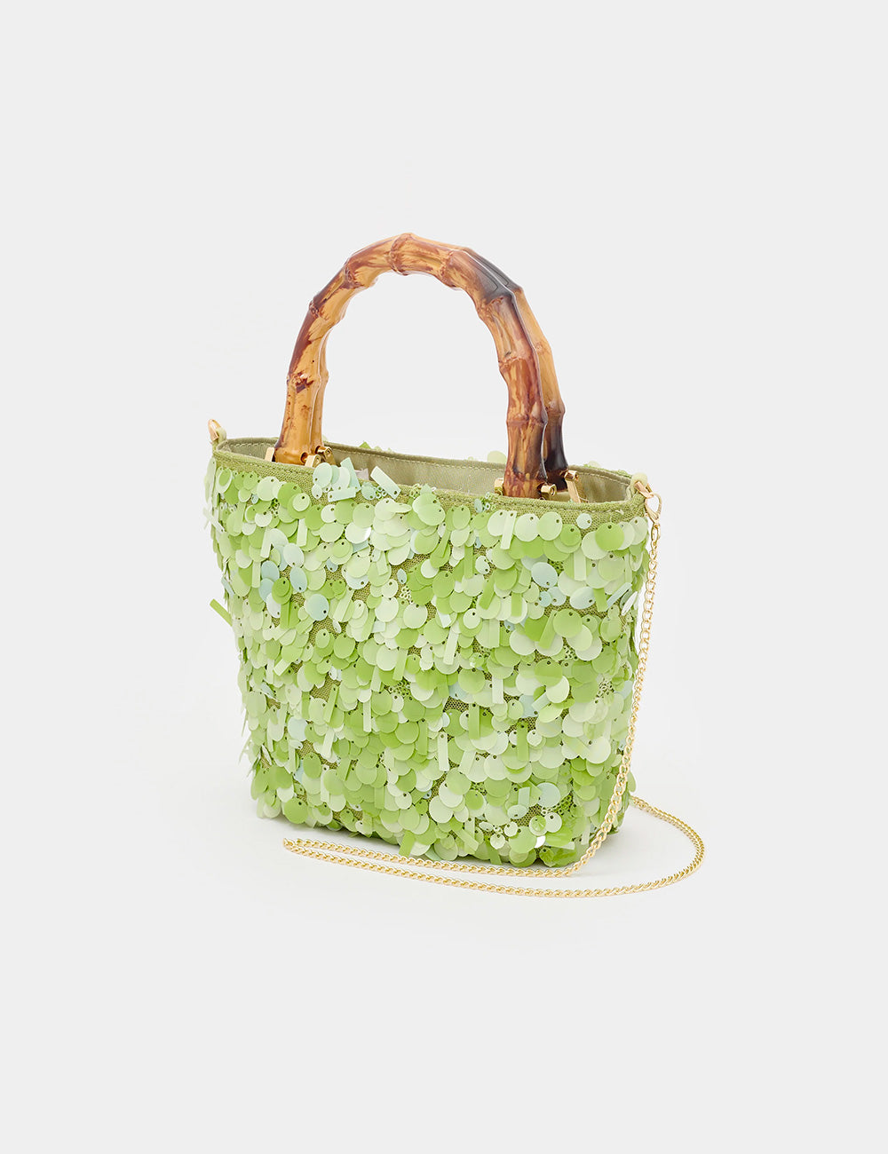 Borsa Nalì A Mano Nizza Verde lime verde con manico bambù e catena oro