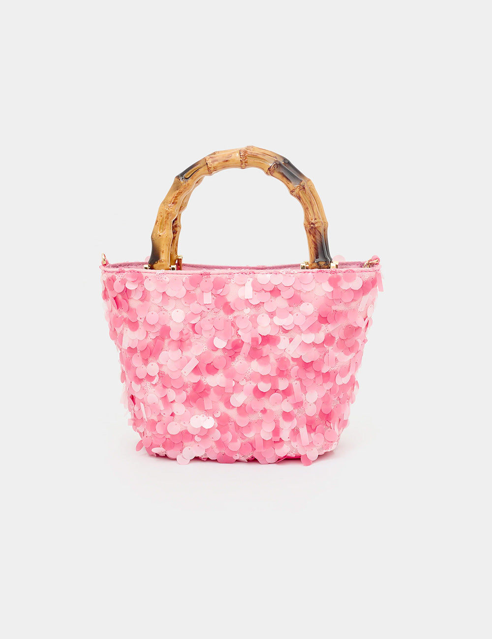 Borsa Nalì A Mano Nizza Rosa rosa con manico in bambù e paillettes