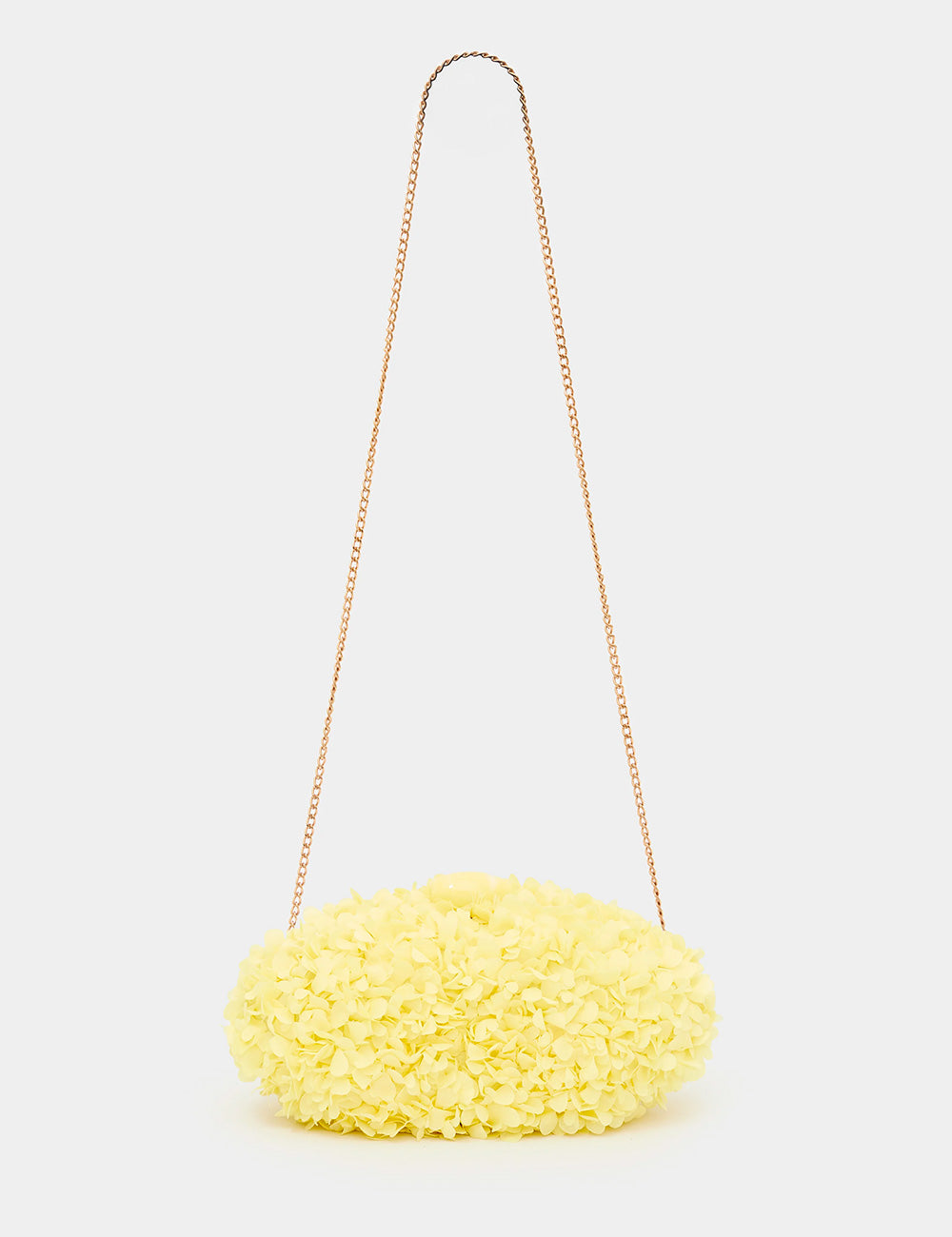 Clutch Nalì Cloud Gialla, borsa floreale giallo pallido con catena oro