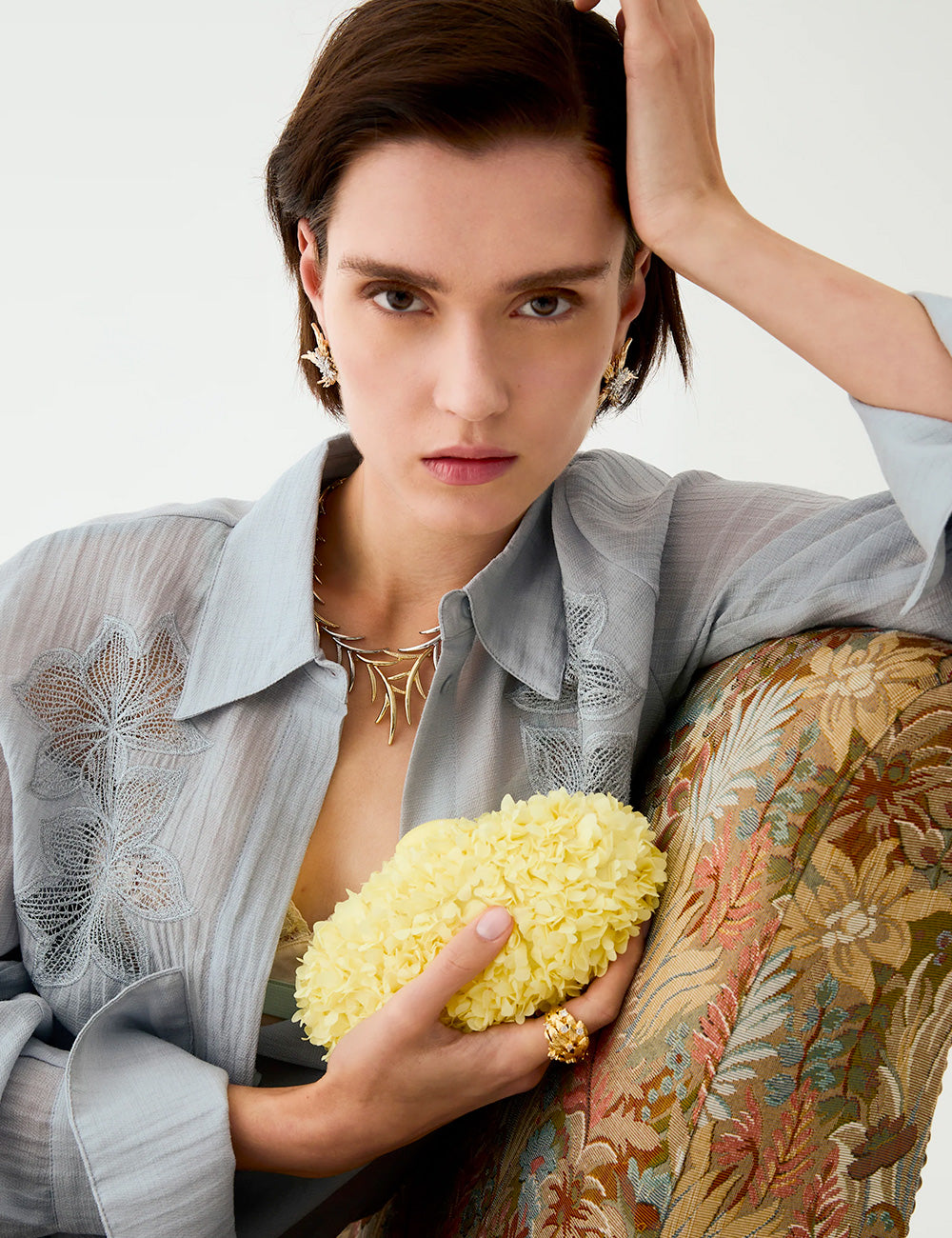 Borsa clutch Nalì Cloud Gialla con fiori gialli