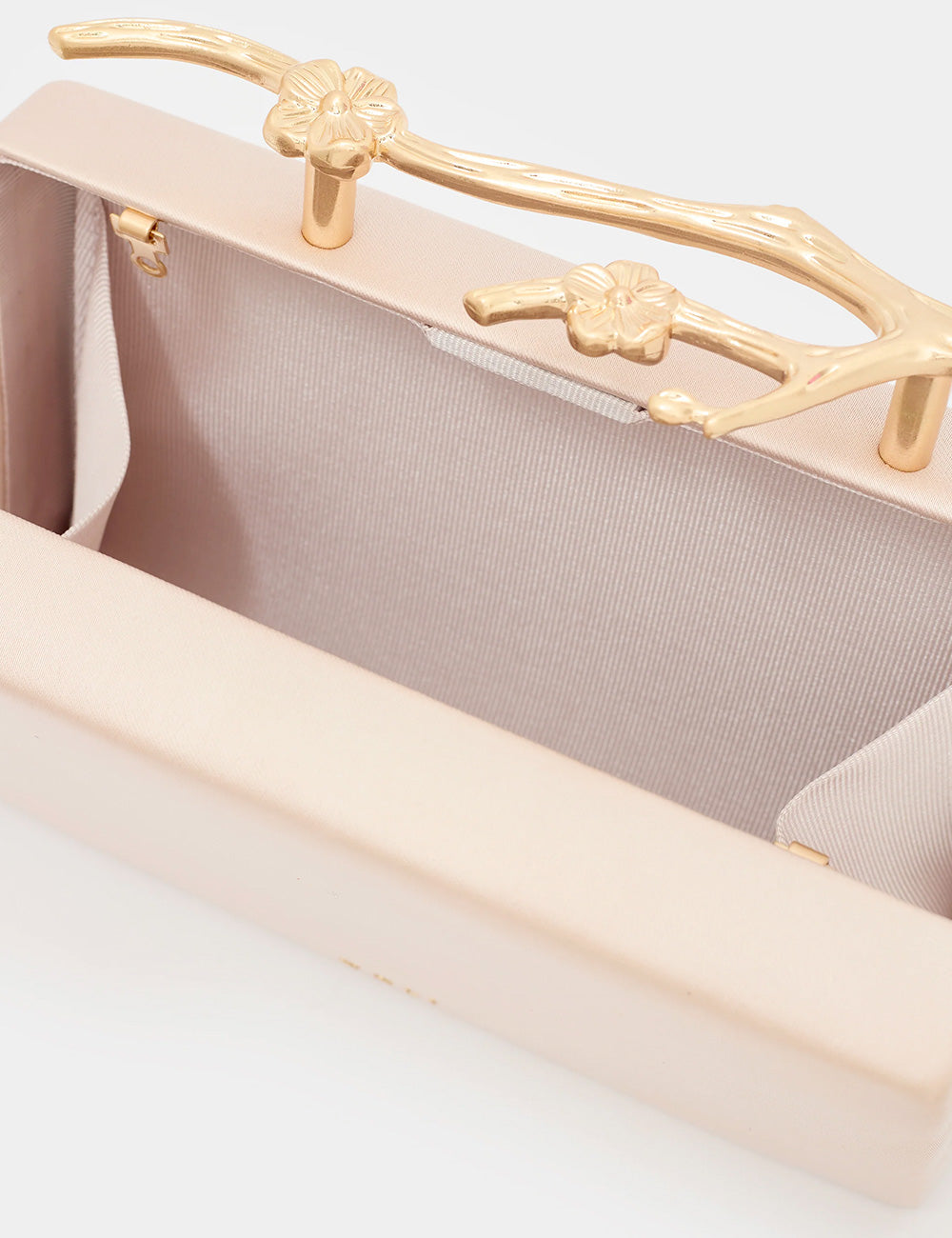 Clutch Nalì Nora Crema rosa cipria satinato con manici floreali oro