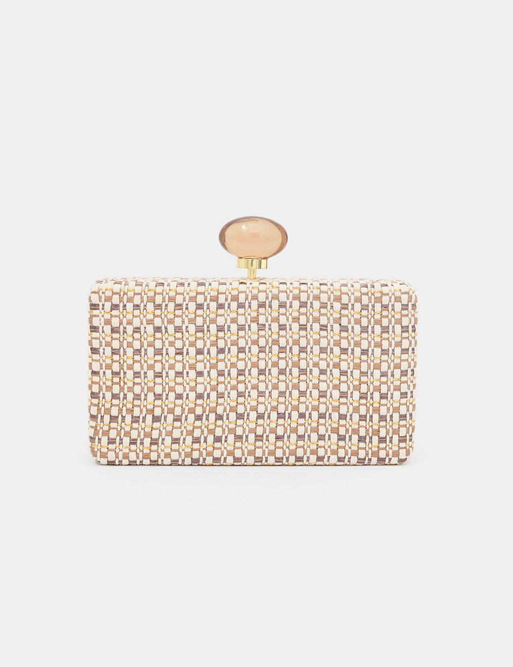 Clutch Nalì Alba Marrone in beige e oro con chiusura rosa traslucida