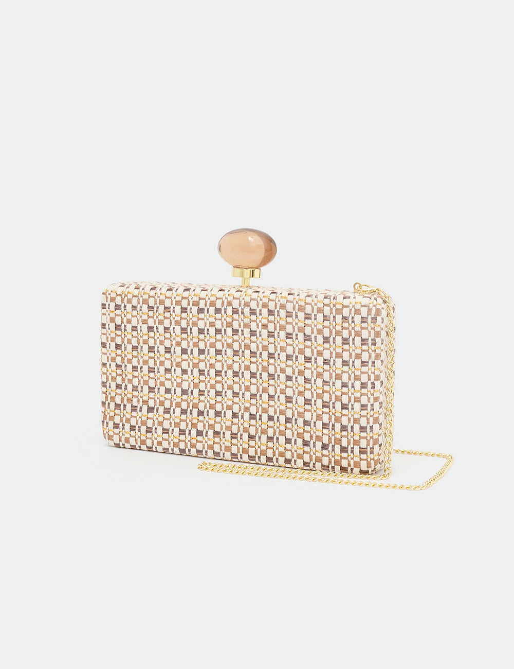 Clutch Nalì Alba Marrone beige e oro con chiusura gemma pesca