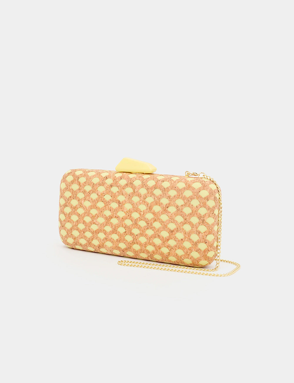 Clutch Nalì Nadia Gialla beige intrecciata con fiocco giallo e catena oro