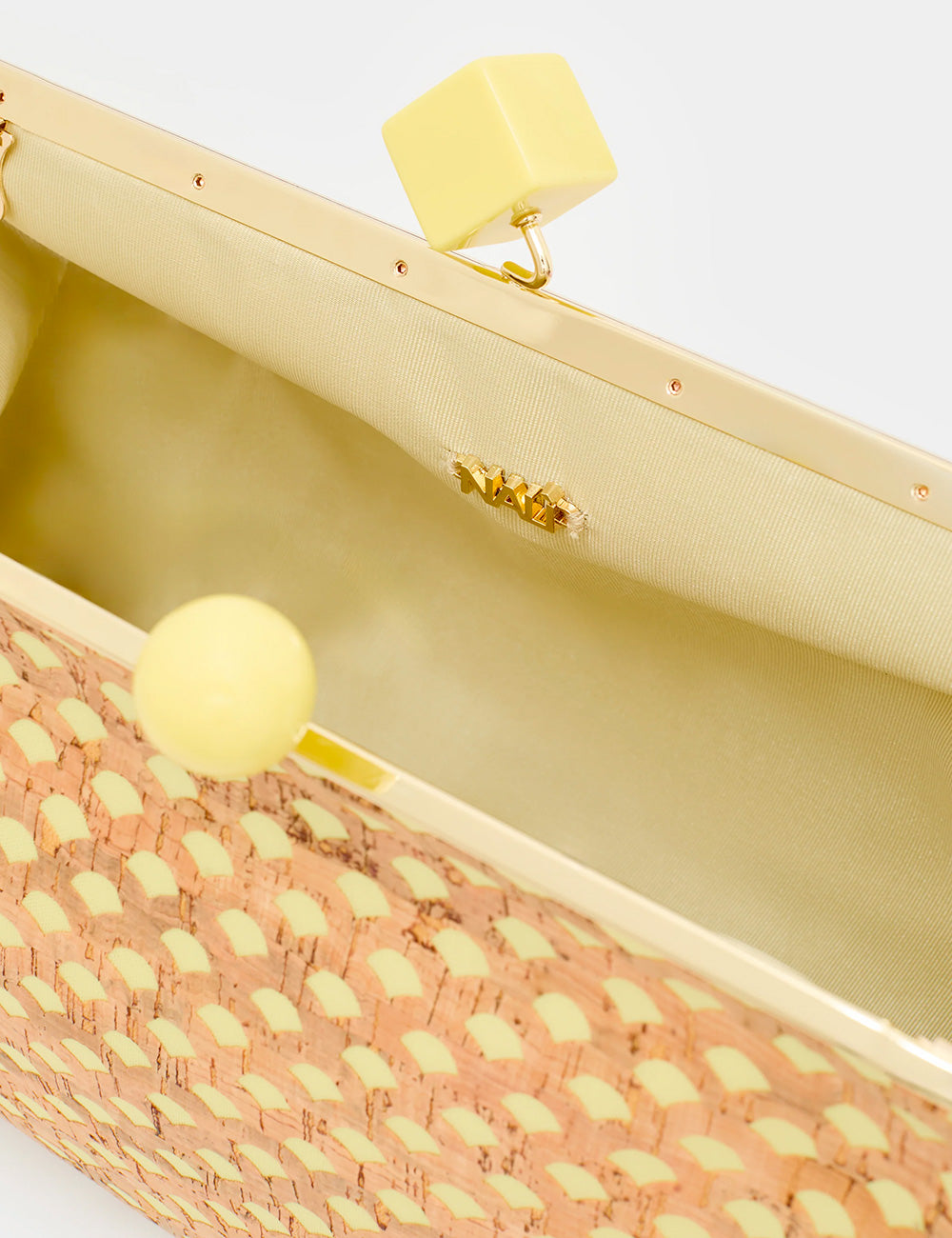 Pochette Nadia Gialla Nalì rosa con motivo ombrelli e chiusura gialla