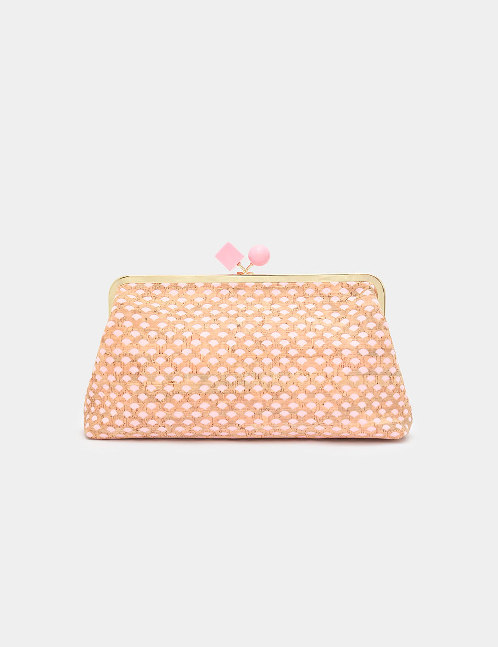 Pochette Nadia Rosa Nalì: clutch rosa con perline, cornice oro e pompon delicati
