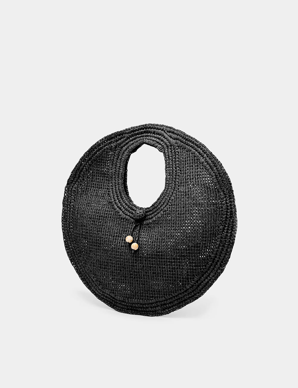 Borsa Nalì A Spalla Jackie Nera nera intrecciata con manico e perle in legno