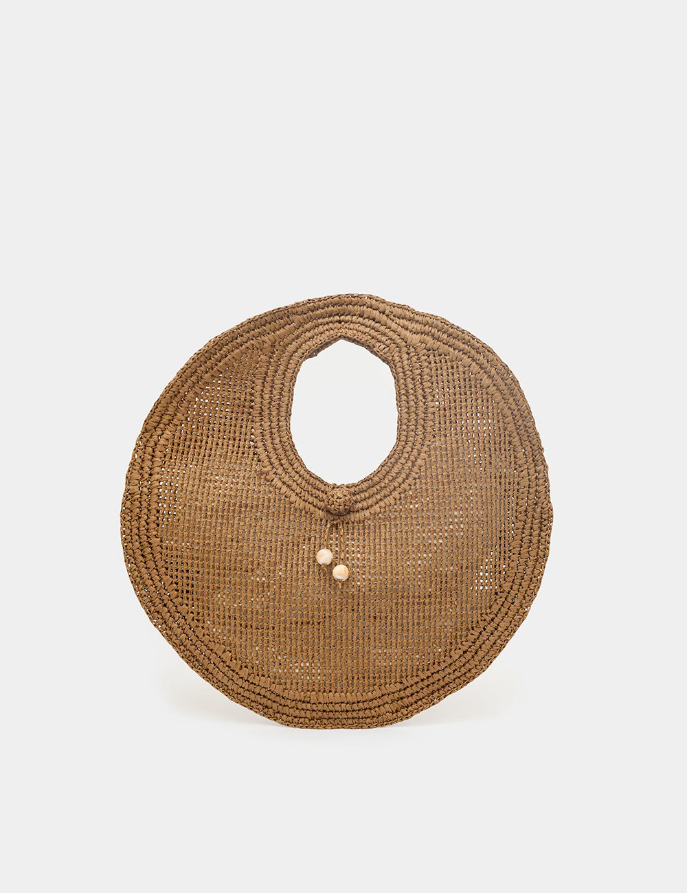 Borsa Nalì A Spalla Jackie Marrone in paglia intrecciata color tan con manico centrale e bottoni perla