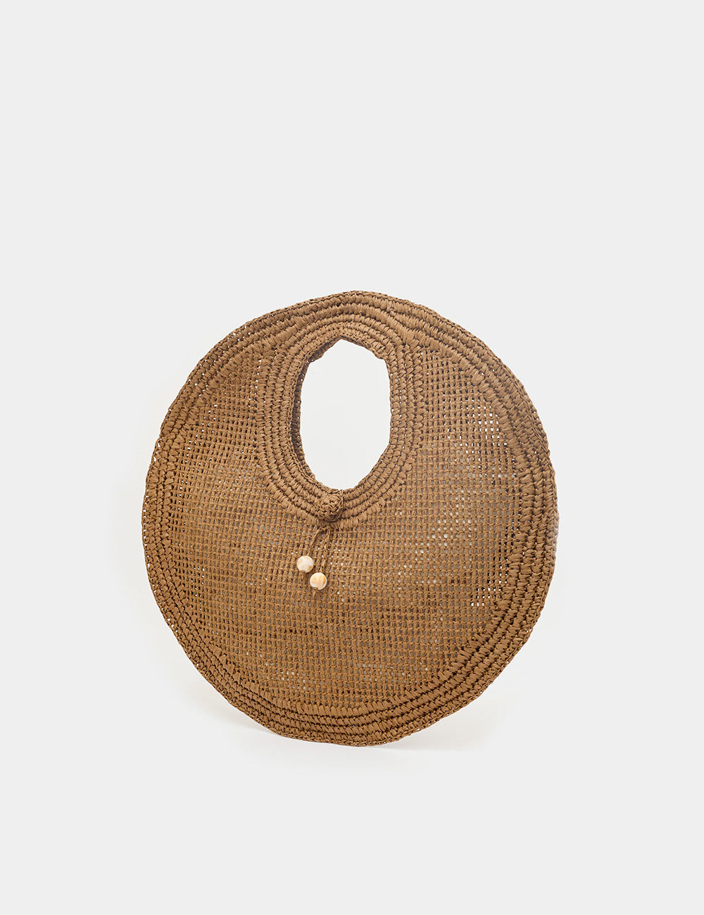 Borsa Nalì A Spalla Jackie Marrone, tan intrecciata con perline in legno