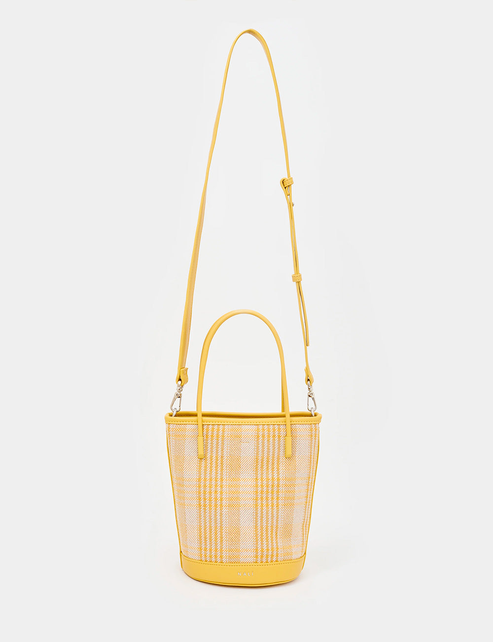 Borsa secchiello Nalì Kasia Giallo con motivo plaid e tracolla