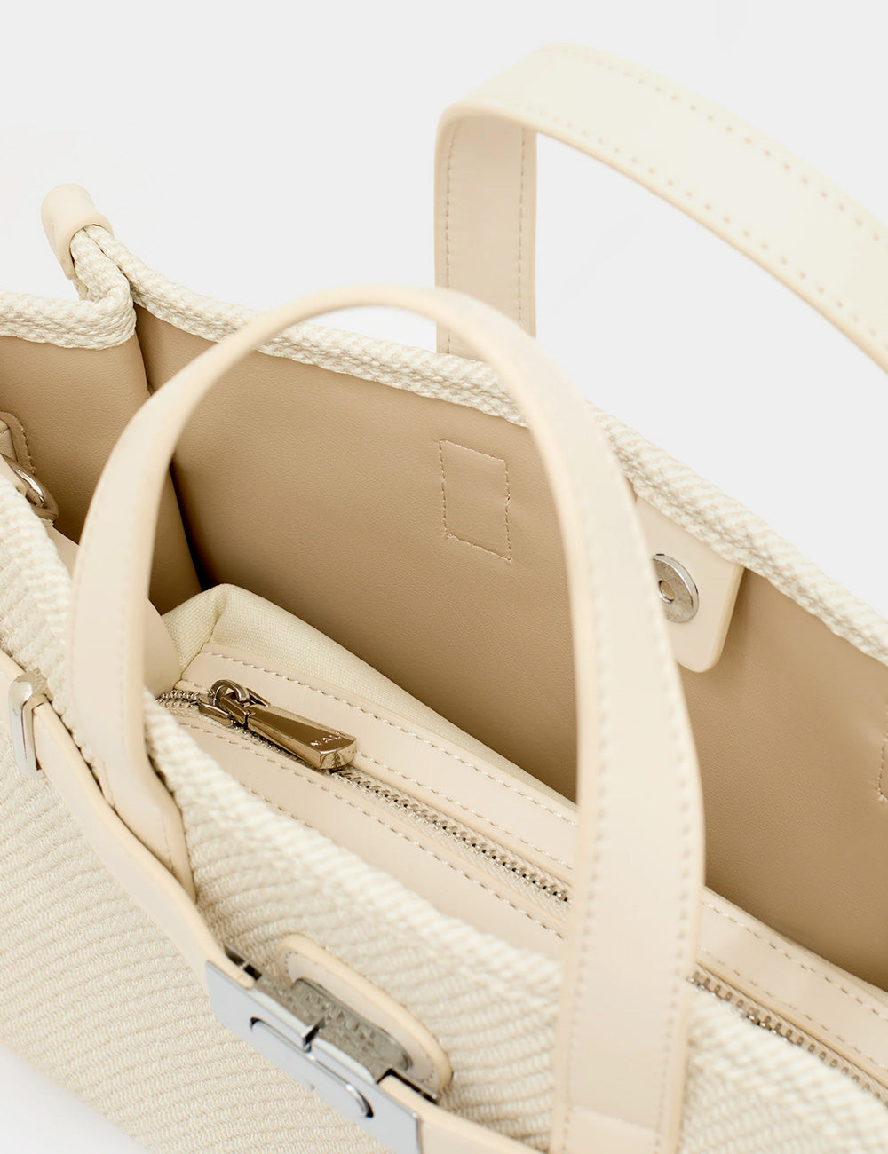 Borsa Nalì A Mano Bexhill Beige crema intrecciata con manici strutturati e chiusura metallica